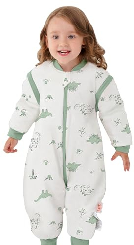 LAT Gigoteuse a Pieds pour Bébé, 100% Coton 2.5 TOG Gigoteuse d’Hiver pour bébé avec Jambes e Manches Détachables, 3 Fermetures éclair Sac de Couchage pour Bébé