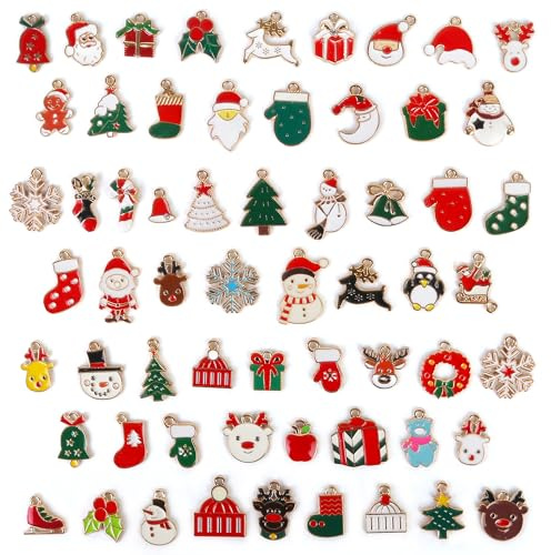 Aokbean Weihnachts Anhänger DIY Halskette Basteln: 61 Stück Bunte Charms Set Schmuckherstellung Deko Für Armband, Ohrring, Baum, Geschenke, Weihnachtsbaum und Festtagsdeko​