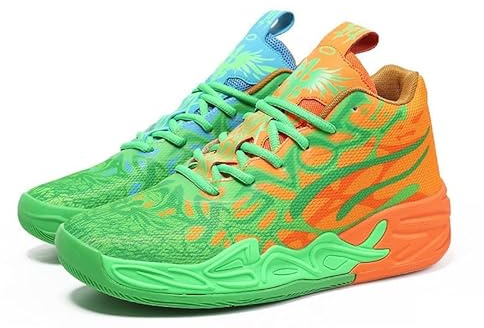 Solastride Herren-High-Top-Basketballschuhe mit Mesh, atmungsaktiv, rutschfest, modische Outdoor-Sport-Freizeitschuhe(Orange Blue,44 EU)