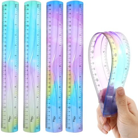 Classicseali 4 stycken flexibelt linjalset, linjal 30 cm flexibel, mjuka linjaler böjlig, okrossbar tejp, flexibel gummilinjal för elever barn, klassrum, kontor, hemtillbehör