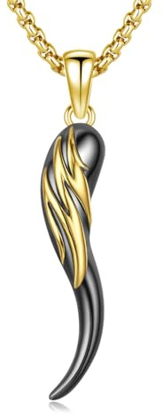 XIXLES Collier Cornicello italien en argent sterling 925 doré/noir/argent avec pendentif en forme de corne italienne pour homme et femme