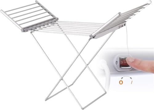 UWYTGF Large Heated Drying Rack Collapsible Clothes Dryer with Wings Indoor Outdoor Airer Movable Clothes Horse Wet Laundry Racks