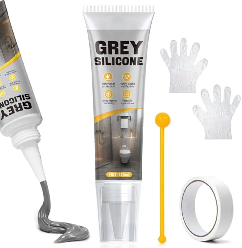XINGHUO Silicona Gris, Silicona Baño, Juntas Azulejos, Flexible Duradera Siliconas, Impermeable Duradera, Ideal para Baños, Cocinas, Ventanas, Ventanas Juntas Azulejos, etc, Interior Exterior, 150ML