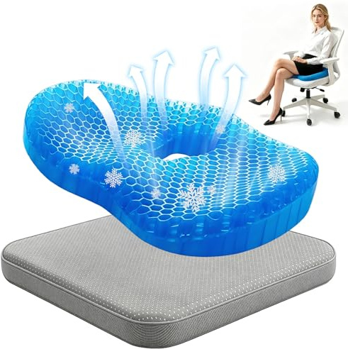 SilverChry Cuscino per Seduta in Gel,41X33X5cm, Extra Spesso ed Extra Grande, Fresco e Confortevole, Allevia il Dolore all'Anca e al Nervo Sciatico,per Auto,Ufficio,Casa,Sedia a Rotelle