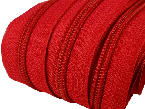 2 m endlos Reißverschluss 5 mm Laufschiene + 5 Zipper Meterware teilbar Farbwahl (kirschrot)