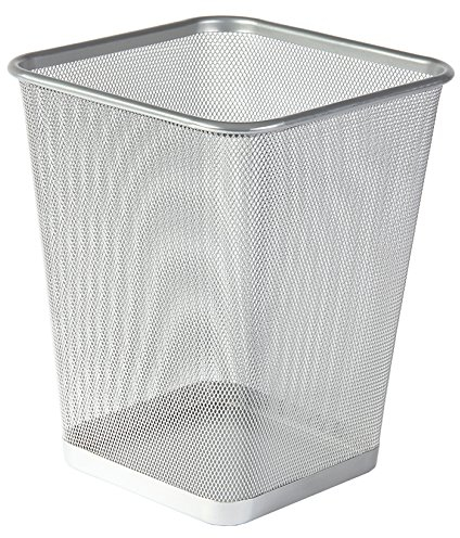 Osco Wiremesh Waste Bin Square – Metal Mesh Rubbish & Recycling Basket for Office, Home, Bathroom – Solid Non Slip Base Build, H30 cm × W25 cm, Silver
