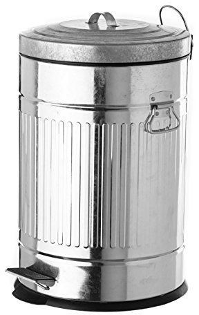 LOLAhome Papelera de cocina de 20 litros cromada | Cubo basura de pedal Retro redondo gris metálico de zinc galvanizado de 49 cm de alto y 31 cm de diámetro