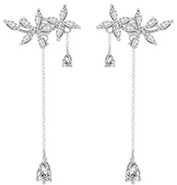 SLUYNZ 925 Sterling Silber CZ Blume Ohrringe Kette für Damen Mädchen Hängend Ohrringe Hochzeit Braut Ohrring Party Schmuck (A-Silver)