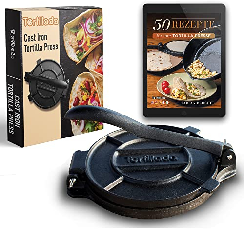 Tortillada - Pressa per Tortillas in Ghisa Resistente – Roti e Taco – Perfetta per Tortillas di Mais e Farina Fatte in Casa – Pre-stagionata, Durevole, Facile da Usare