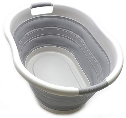 SAMMART 36L Cestino per Biancheria Pieghevole in plastica - Vasca/Cestino Ovale - Contenitore/organizzatore Pieghevole - Vasca di Lavaggio Portatile - Cesto per Biancheria salvaspazio (Grigio/Grigio)