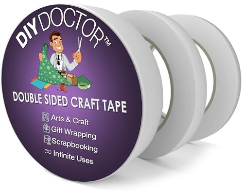 DIY Doctor Double Sided Tape - 3 Rolls (6mm, 12mm, 25mm) - Thin Craft Adhesive for Gift Wrapping, Scrapbooking, and DIY Projects - Strong, Clear & No-Residue Sticky Tape for Home & Office