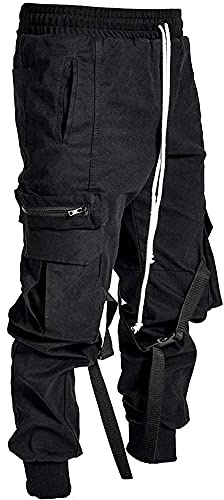 XYXIONGMAO Streetwear Techwear Hip Hop Harem Pantaloni per gli Uomini Sport Casual Allentato Tuta Multi-Pocket Hip-hop Pantaloni - nero - XL
