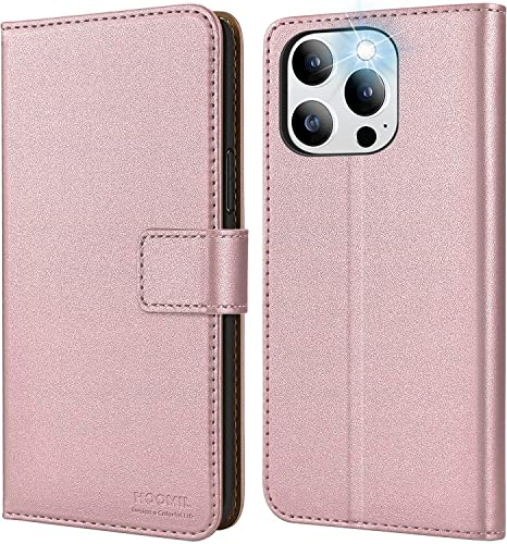 HOOMIL Handyhülle für iPhone 13 Pro Max, Premium Leder Klappbar Hülle, mit Kartenfach & Standfunktion, Unterstützt Kabelloses Laden - Roségold