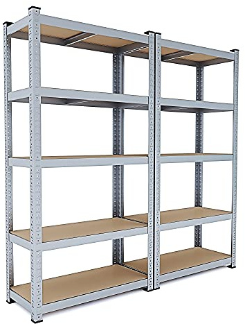 EGLEMTEK Scaffale Metallo E Legno MDF Ad Alta Portata Carico Pesante Fino a 875 kg 5 Ripiani Regolabili Garage Officina Cantina Capannone Magazzino Design Modulare 180 x 90 x 40 cm (2 Scaffali)