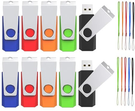 Wooolken Pendrive 2GB 10 Piezas,Memorias USB 1GB 2.0,Pen Drive Flash Drive USB para PC, Windows y Mac (10 Unidades, Multicolor 5)
