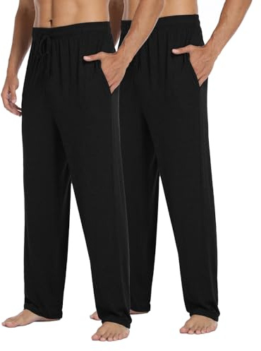North Bund Pantalón De Pijama Para Hombre Pack De 2 Largo Ropa De Dormir Cintura Elástica Suave Cómodo Estar Con Cordón Bolsillos Yoga Casa Casual Primavera Verano