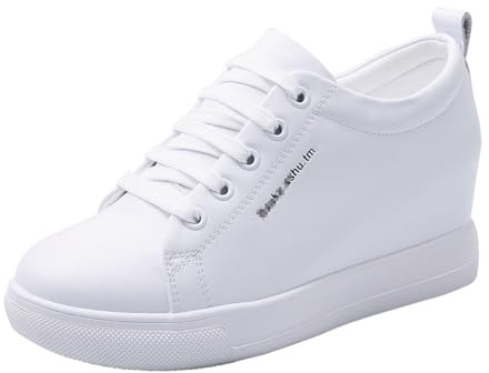 TOSOFT Chaussures Blanches for Femmes Baskets Rehaussant Les Talons Compensés Semelle Souple Bas Haut Classique Confort Plate-Forme Chaussure Baskets (Color : White, Size : 34)