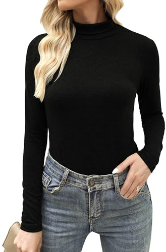 Aottori Camiseta Cuello Alto Mujer Manga Larga Algodón | Básico, Top, Elegante, Ropa Interior, Ajustado, Elástico, Sólido, Ligero, Túnica, Shirts