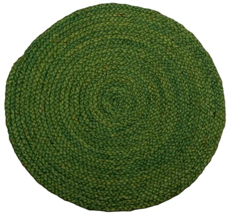 Lifetex Textile Lebensqualität Poshti Uni rund 60 x 60 cm Grün handgewebt Jute Modern hochwertiger Teppich