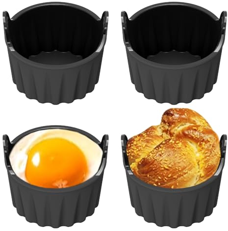 Joaecosmhui Accessori per Friggitrice ad Aria, 4 Stampi per Uova in Silicone, Rotonde in Silicone per Forno per Biscotti, Torte di Formaggio e Torte in Chiffon (Antiaderenti e Sgancio Rapido)