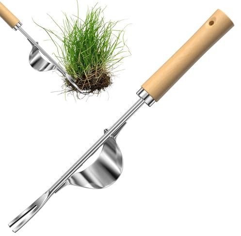 Relota Desmalezadora de jardín manual de acero inoxidable, extractor de malas hierbas manual con mango de madera natural, herramienta de eliminación de malas hierbas inoxidable