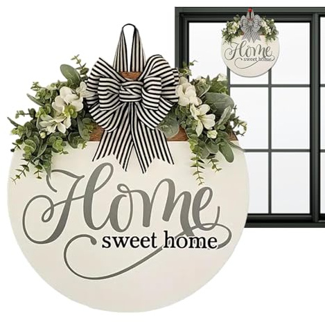 Home Sweet Home Home - Decorazione per porta d'ingresso, decorazione per porta Home Sweet Home Sweet Home, corona per portico estivo, pannello rotondo in legno da appendere