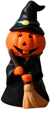 AKTOUR Piccola zucca ornamentale in resina per esterni a forma di zucca di Halloween, statuetta di strega, cappello a cilindro, statua di zucca, postino (3,5 x 7,5)
