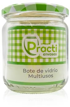 Practienvases S.L. Pack 12 Botes,frascos,tarros,envases de cristal con tapa/cerradura,ideal para almacenaje de comida,conserva,frutas y verduras. TAPA COLOR MANTEL VERDE Y BLANCO. CIERRE 77MM (370ml)