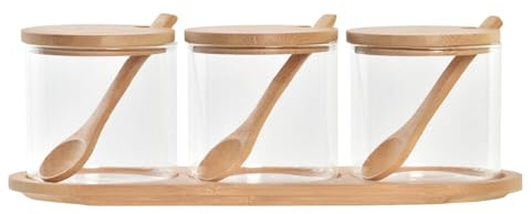 AZUCARERO SET 3 BOROSILICATO BAMBU 29X10X10 340ML,