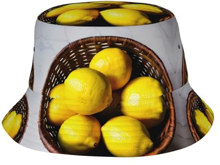 Chapeau cloche réfléchissant imprimé citron pour homme et femme – pliable, parfait pour la plage, les voyages et les activités de plein air, noir, taille unique