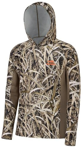 BASSDASH Herren-Kapuzenpullover mit LSF 50+, leicht, Jagd, Camouflage, schnelltrocknend, langärmelig, Angelshirt mit Kapuze, FS30M, Getrocknete Schilfrohrblätter, Large