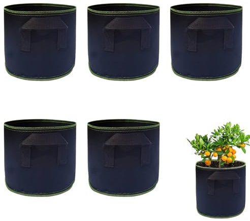 NUWIQ Sac de Plantation, Lot de 5 Sac à Plantes 4L, Sacs à Plantes Pot Geotextile, de Culture en Non Tissé Pots avec Poignées, Réutilisable Pots de Fleurs Respirants, pour Les Tomates