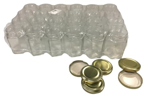 APICOLTURA.COM Pot en verre hexagonal ml 190, pour 250 g de miel (paquet de 24) complet avec bouchon