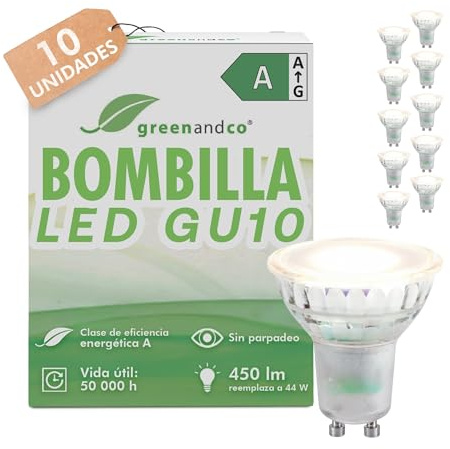 10x GU10 LED reflektorlampa | ersätter 44 watt | kallt vitt 6500 K | 2,5 W 450 lm | 100° strålvinkel | inget flimmer | energieffektivitetsklass A | 230V | ej dimbar