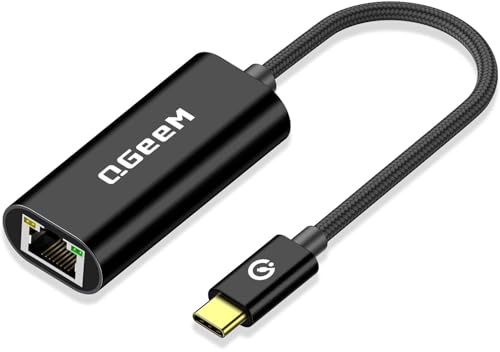 USB C to Ethernet Adapter, QGeeM Gigabit Ethernet to USB Type C, Thunderbolt 3/4 to RJ45 LAN Network Adapter Compatible for iPhone 15 Pro/max, MacBook Pro/Air, iPad Pro, Dell XPS etc-Classic Black