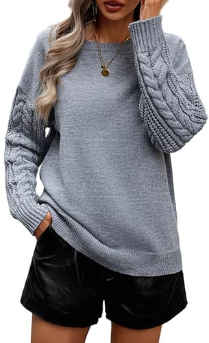 Heersan Pull Femme Col Rond Chic Tricoté Pull Manches Longues Oversize Chandail Chaud Casual Hiver Automne Hauts Chemise