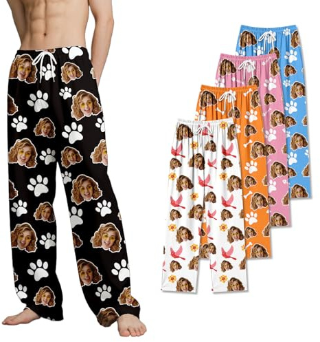 Custom Pajama Pants - Personalised Pyjamas with Photo Women Men for Him Dad Mom Pet Face Pjs (Pet style)