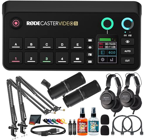 RODE RODECaster Video S All-in-One Video Console | Production Switcher with Integrated Audio Mixing, Video Control & USB Connectivity | For Podcasting & Content (RCV-S) + 2x Podcast Mic Pack + More