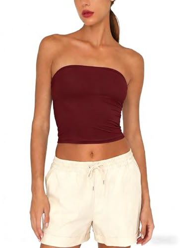 Women Tube Tops Strapless Crop Tops Basic Backless Sleeveless Going Out Outfits Clothes