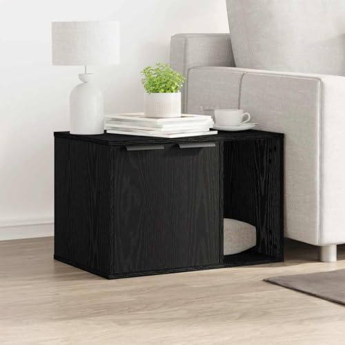 Mokuyary Bac à litière pour Chat Chêne Noir 60 x 40 x 40 cm Bois d'ingénierie Meuble Litière Chat, Maison de Toilettes Table Basse pour Salon, Chambre, Balcon
