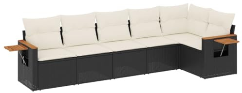 Qnhdfrt Set di 6 divani da giardino in PE rattan, gruppo lounge modulare per terrazza e giardino, gruppo sedute con struttura in acciaio verniciato a polvere, include cuscini bianco crema, nero