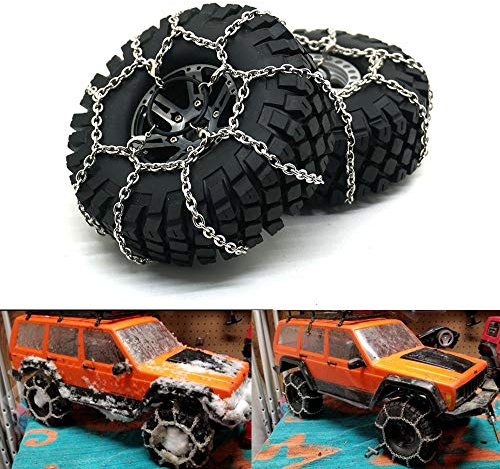 RCLIONS 4PCS Steel RC Snow Chains Anti-Skid for 1.9inches 114mm Wheel Tyre TRX4,SCX10,SCX10-II 1/10 Crawler Truck Car