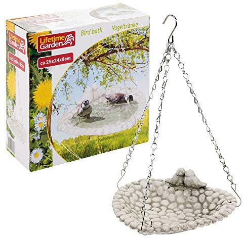URBNLIVING Baignoire d'oiseau en céramique blanche – Décorations de jardin suspendues ou placées (grand – suspendu)