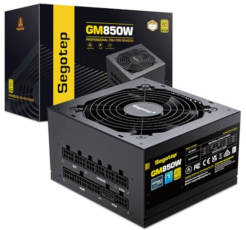 Segotep Netzteil 850W, PCIe 5.0 & ATX 3.0 Full Modular 80 Plus Gold zertifiziertes Gaming PSU für NVIDIA RTX 20/30/40 Series und AMD Grafikkarten, 100% japanischer 105°C Kondensator