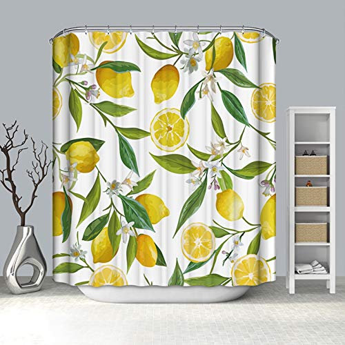 Rubyia Duschvorhang 90x180, Zitrone 3D Muster Ecke Duschvorhang, Polyester, Weiß Gelb