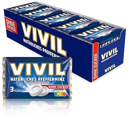 VIVIL Natürliches Pfefferminz ohne Zucker 20er Packung (20 x 3 Rollen á 28 g)
