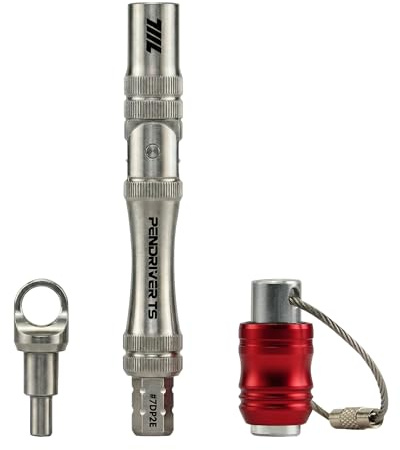 711L Pen Driver TS – kompakt EDC-bitskruvmejsel med vikbart L-handtag och nyckelhålsskydd | Kompatibel med 4 mm bitar och 0,22 tum dubbeländade bitar | 7DP2E