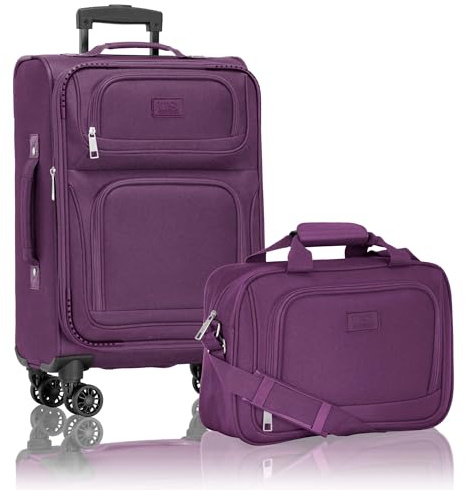 U.S. Traveler Rio Lightweight Softside Rolling Carry-on Suitcase, 4-Wheel Set, Purple