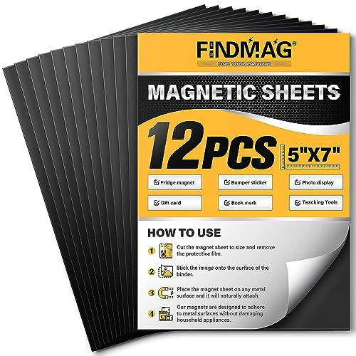 12 Pack Magnetic Sheets, Magnetic Sheets with Adhesive Backing | Magnets for Crafts, 5 x 7 inches Flexible Self Adhesive Magnet Sheets for Picture, Photo, Art, Crafts or DIY Magnets