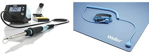 Weller WE 1010 (T0053298399) 70W/230V WE Digital Soldering Station Kit with UK Plug and Antistatic ESD Premium Work Station Soldering Mat Set, 900 x 600 mm, Blue